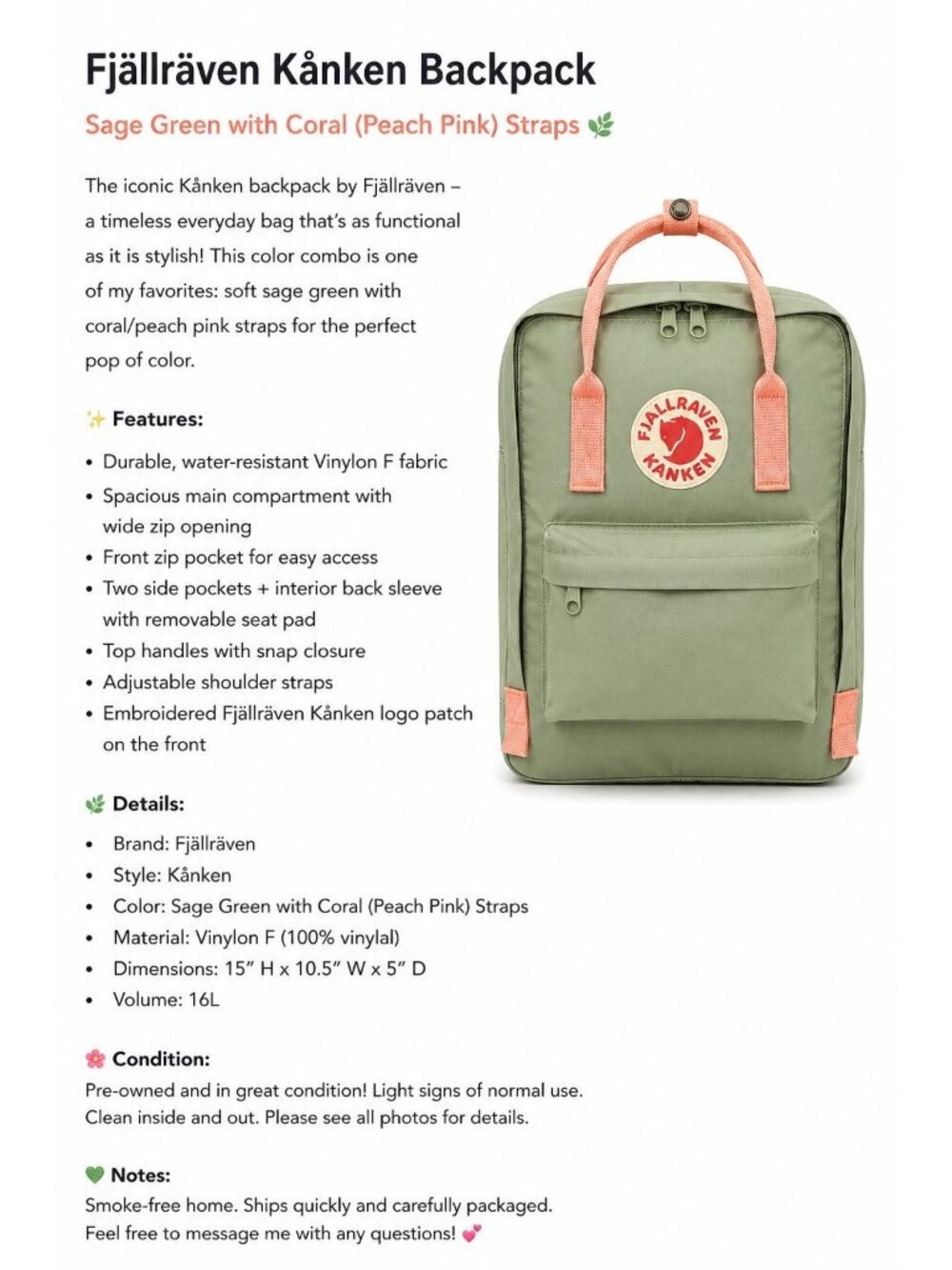 Fjällräven Kånken backpack  Green with Pink straps a durable Vinylon F fabric